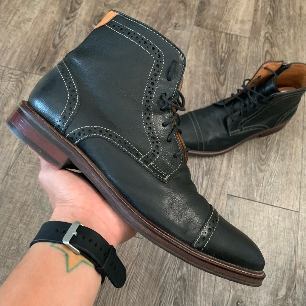 Johnston & Murphy Warner Black Leather Cap-Toe Zip Ankle Boots Sz 10.5